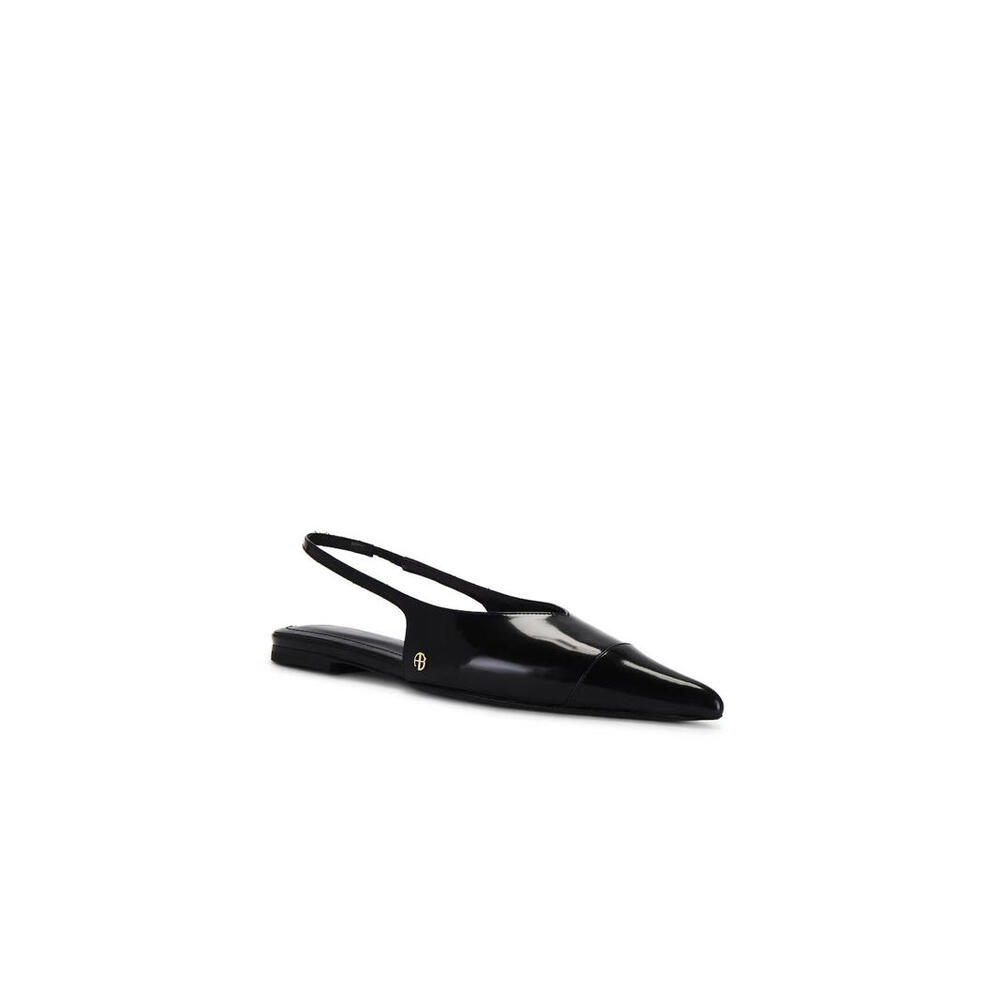 Anine Bing Elena Slingback Flat in High Shine Black pointed toe 39EURO NIB $450